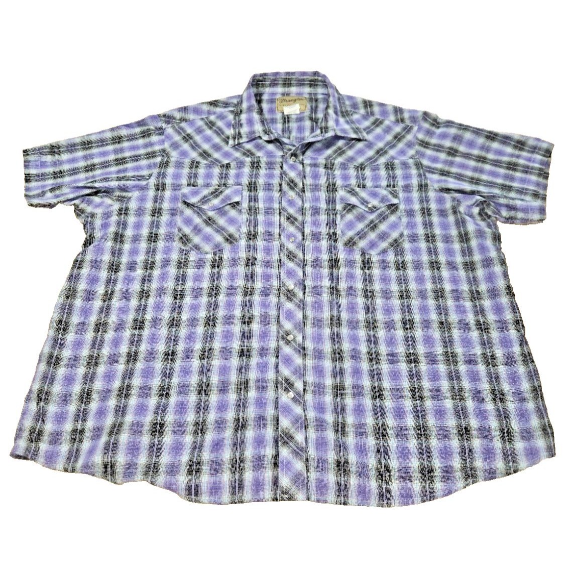 Wrangler Shirt Mens 3xl Purple Pearl Button Short Sleeve Plaid Western